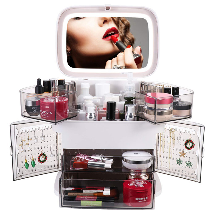 Rebrilliant Multifunctional Makeup Organizer With LED Makeup Mirror